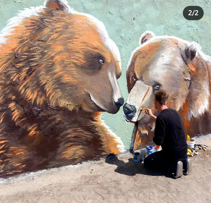 Street artová malba medvědů v Mauerparku v Berlíně