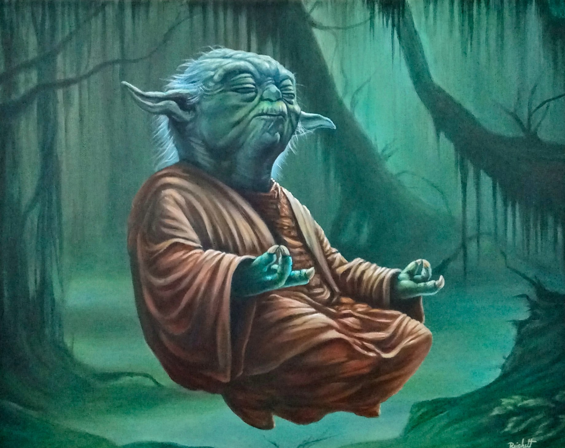 Obraz Yoda — akrylová malba na plátně, David Reichelt
